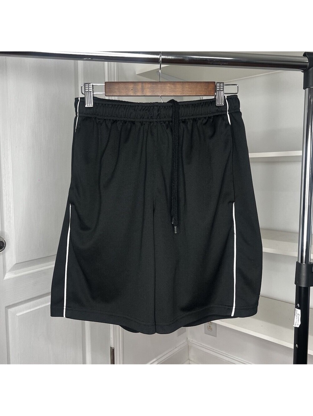 BCG Mens Black Athletic Basketball Shorts White Piping Drawstring Size L